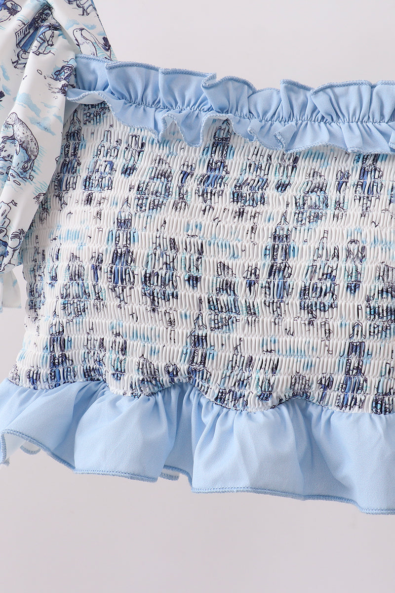 Blue Beach Smocked UPF Swim Set
