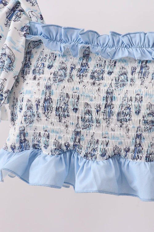 Blue Beach Smocked UPF Swim Set