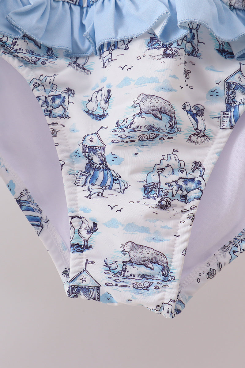 Blue Beach Smocked UPF Swim Set