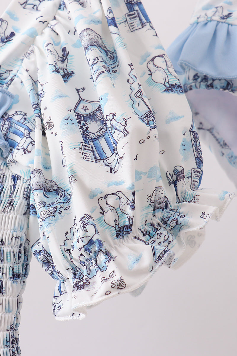 Blue Beach Smocked UPF Swim Set
