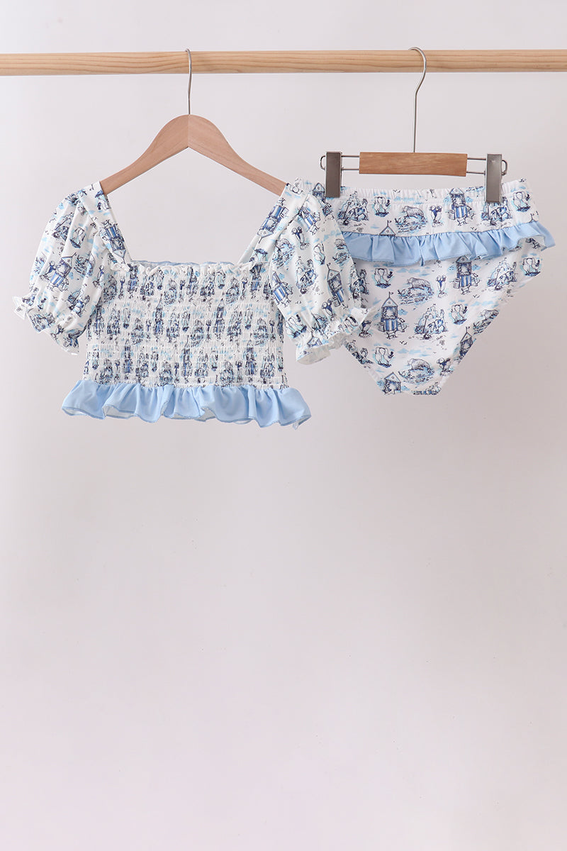 Blue Beach Smocked UPF Swim Set