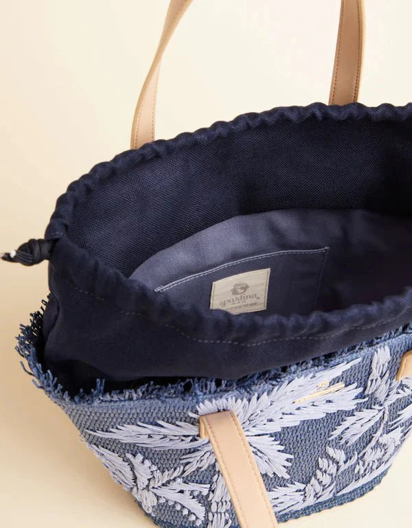 Small Tote Ogeechee Blue Palm Tree Pattern Coastal Handbag